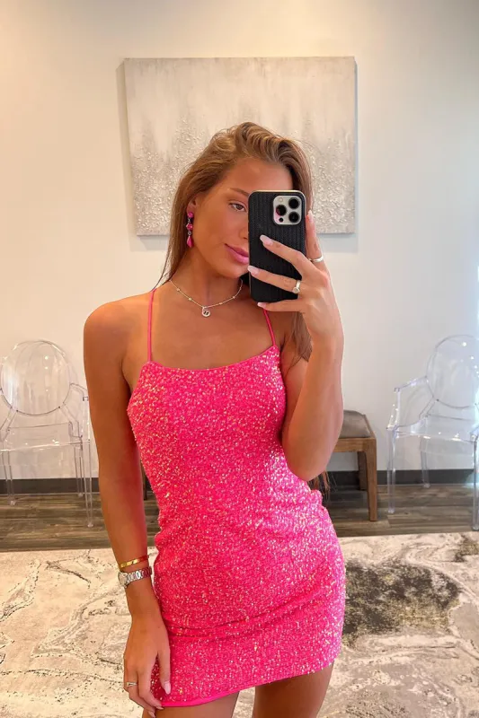 Sheath Scoop Sequins Pink Short Homecoming Dress Tight sold by KissProm
