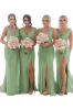 Grey Blue Sheath Chiffon Ruched Long Bridesmaid Dress with Slit sold by KissProm