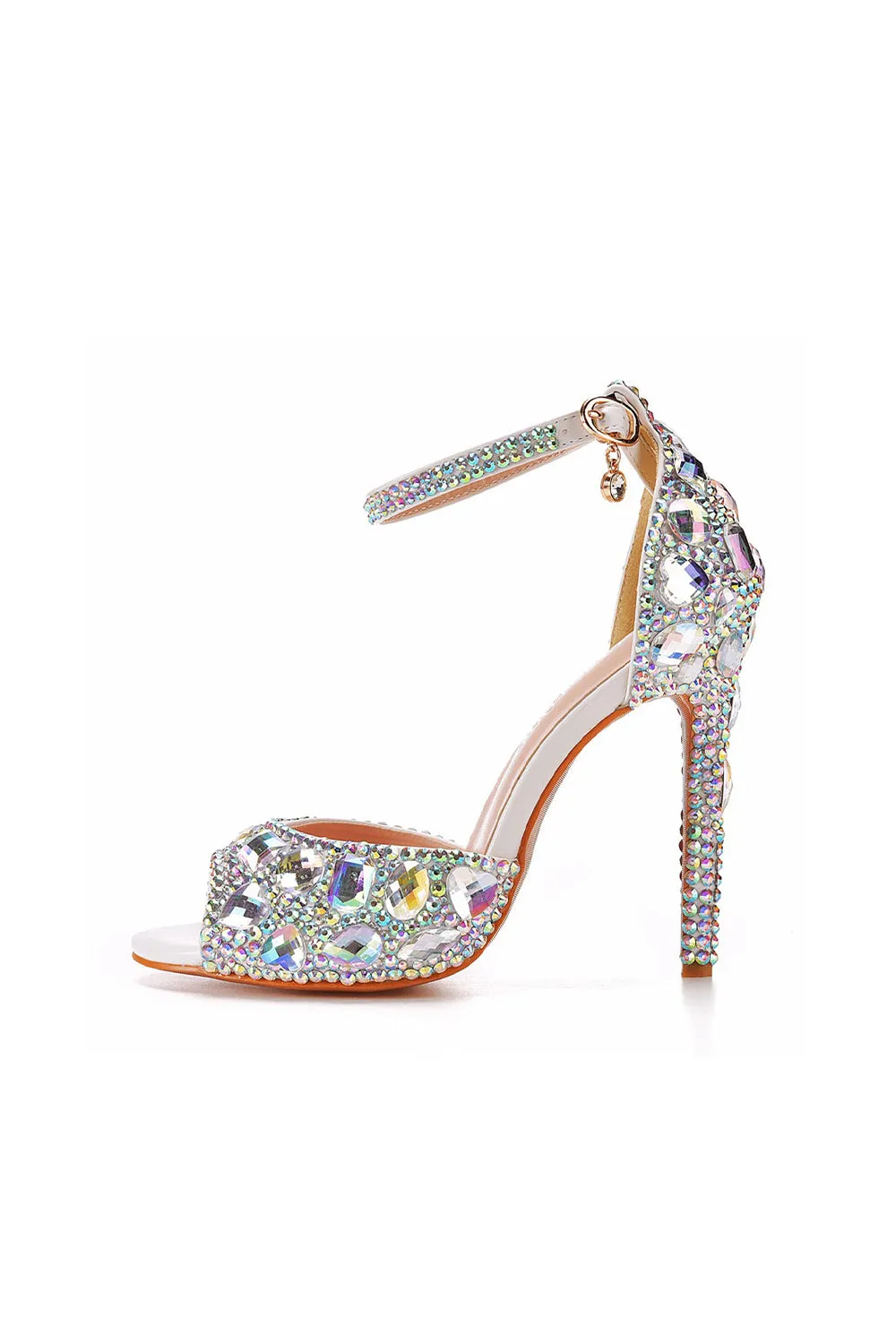 Peep Toe Big colored rhinestones Ankle Strap Stiletto Heels sold by KissProm product image thumbnail 4