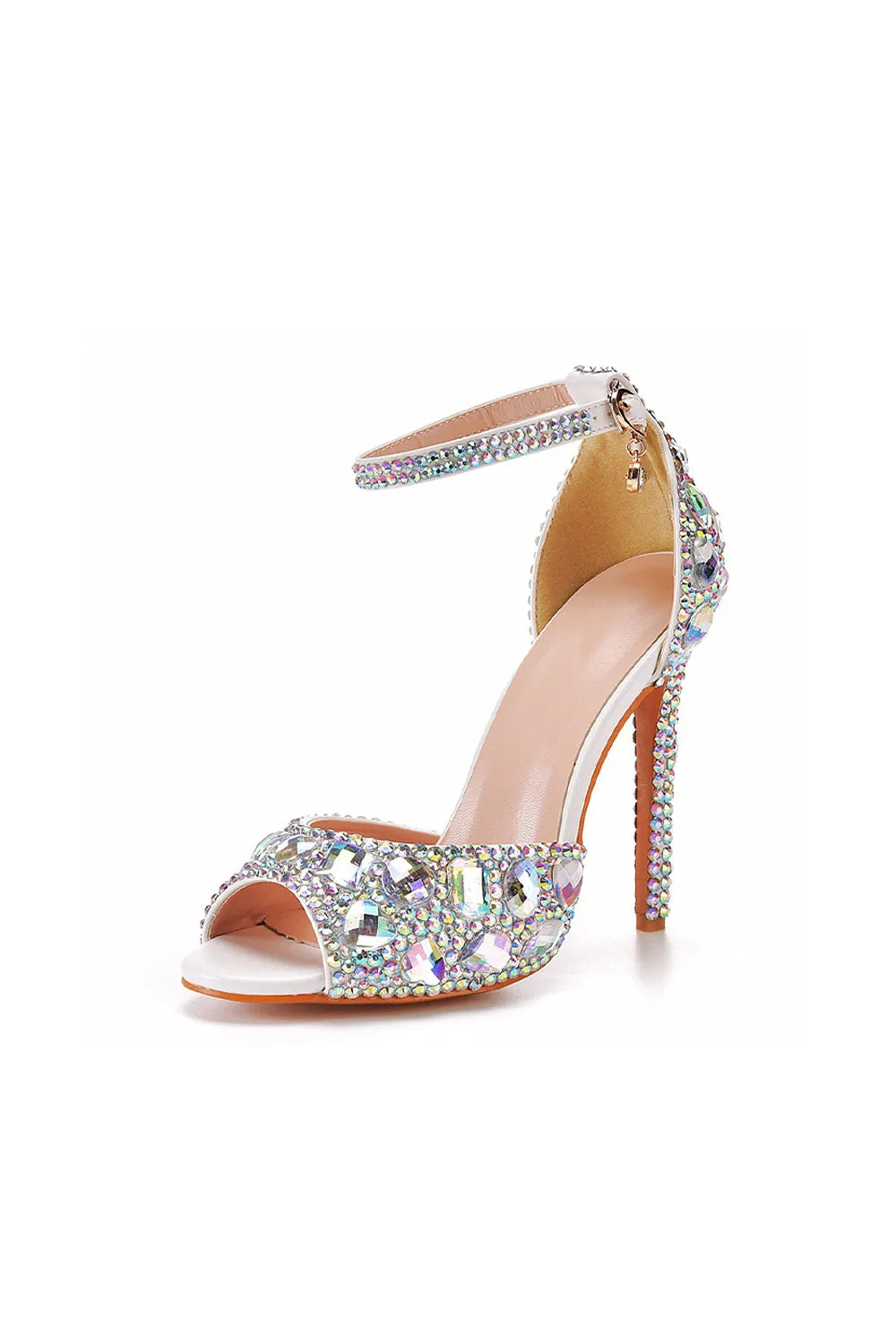 Peep Toe Big colored rhinestones Ankle Strap Stiletto Heels sold by KissProm product image thumbnail 2