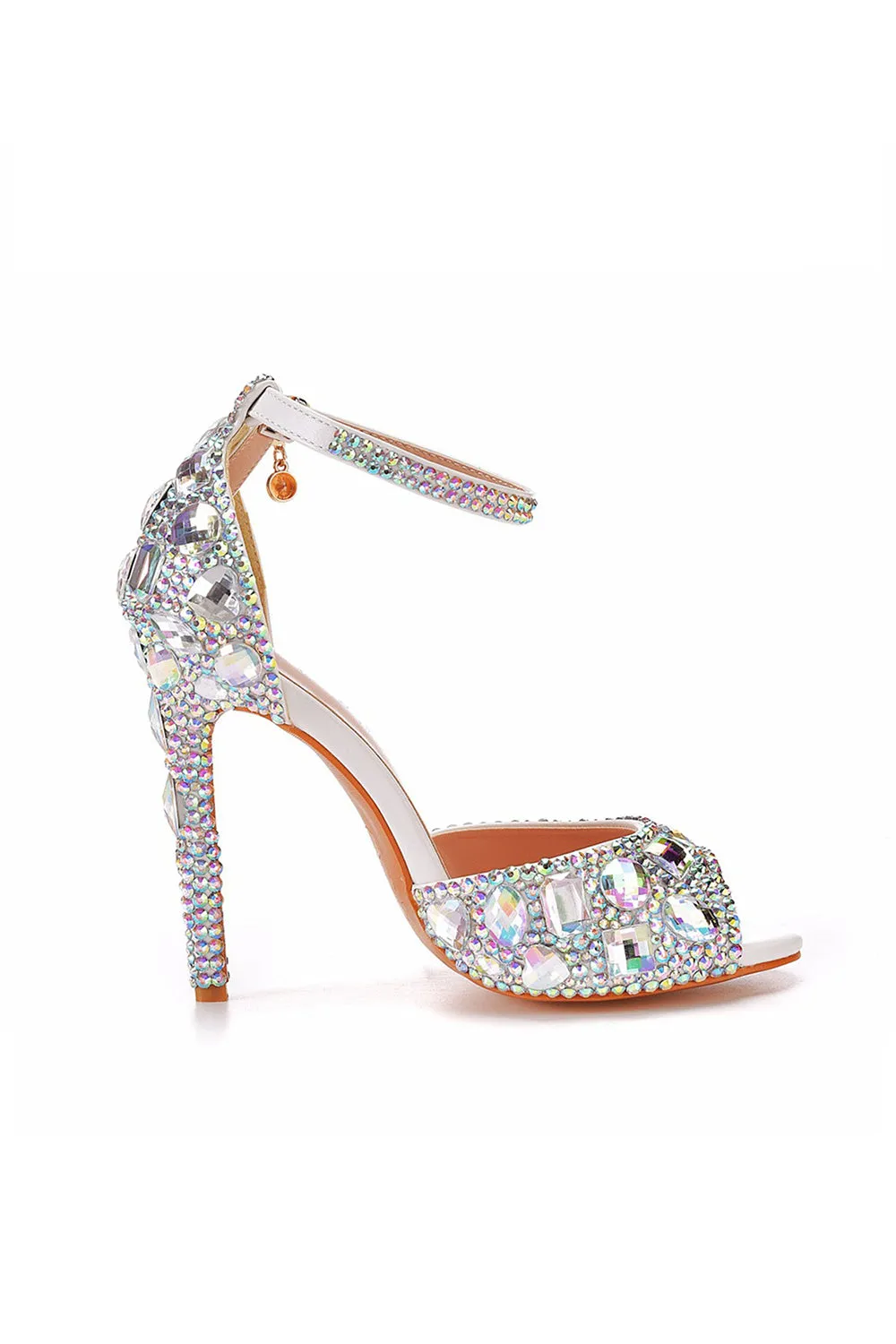 Peep Toe Big colored rhinestones Ankle Strap Stiletto Heels sold by KissProm
