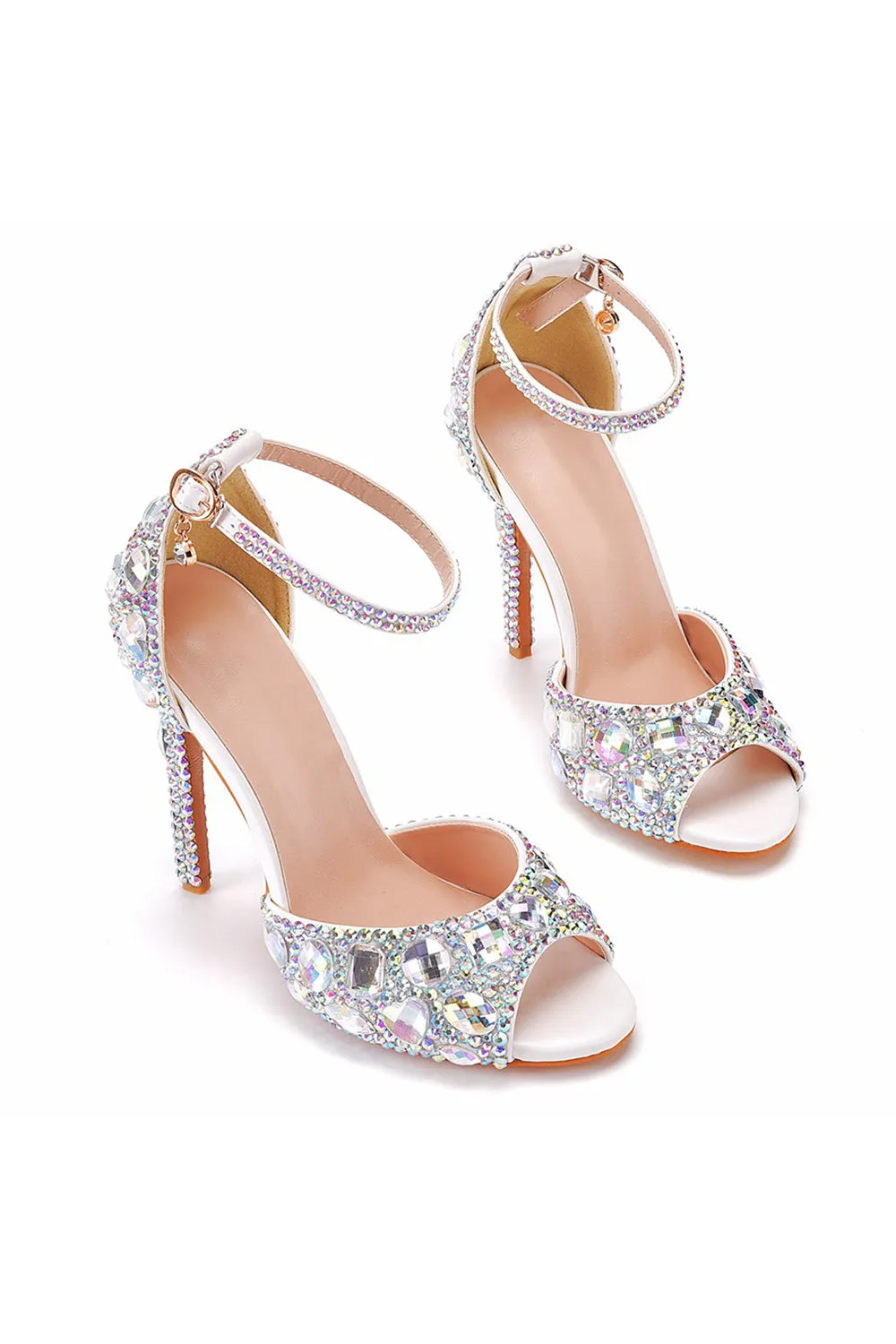 Peep Toe Big colored rhinestones Ankle Strap Stiletto Heels sold by KissProm product image thumbnail 5