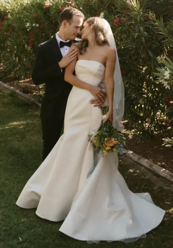 Elegant Mermaid Strapless Satin Sleeveless Wedding Dresses sold by KissProm