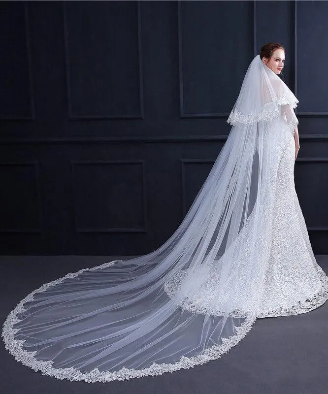 Two Tiers Ivory Lace Cathedral Veils sold by KissProm product image thumbnail 5