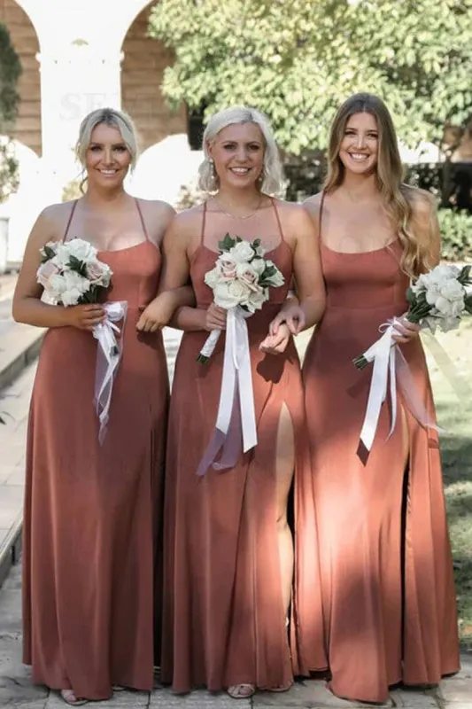 Simple Criss-Cross Straps Back Dusty Rose Bridesmaid Dress sold by KissProm