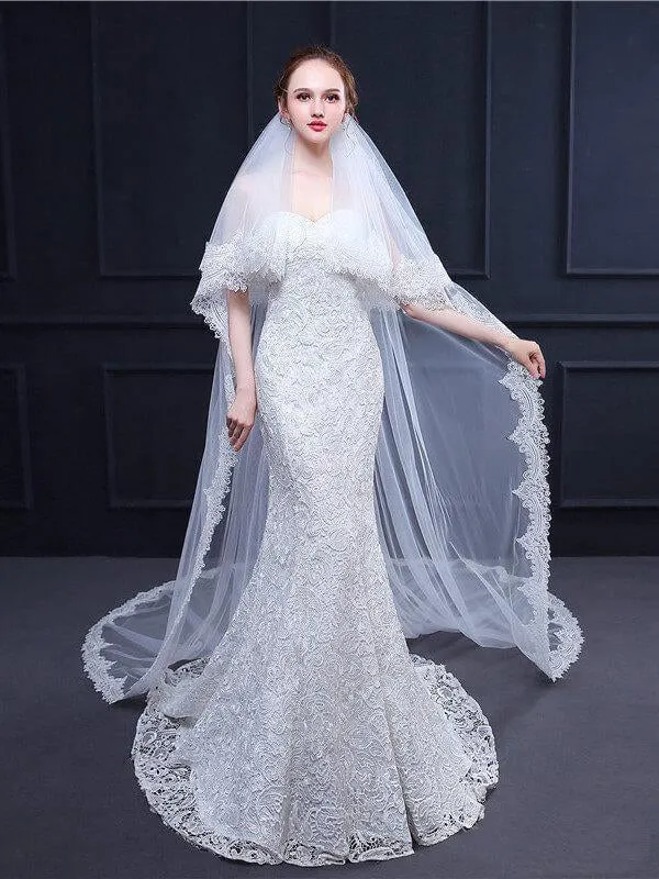 Two Tiers Ivory Lace Cathedral Veils sold by KissProm product image thumbnail 4