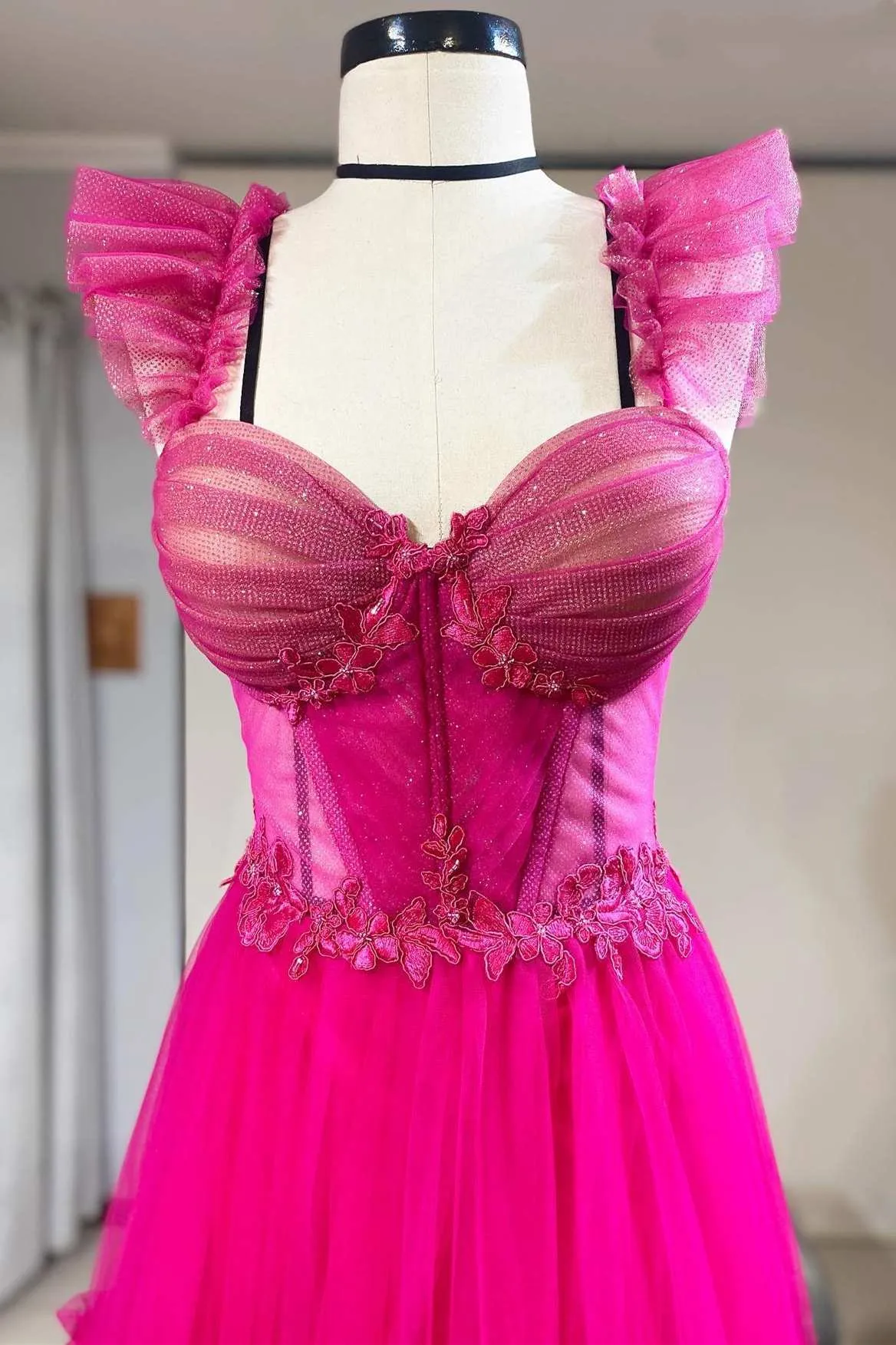 Magenta Tulle Ruffles Bustier A-Line Prom Dress sold by KissProm product image thumbnail 3