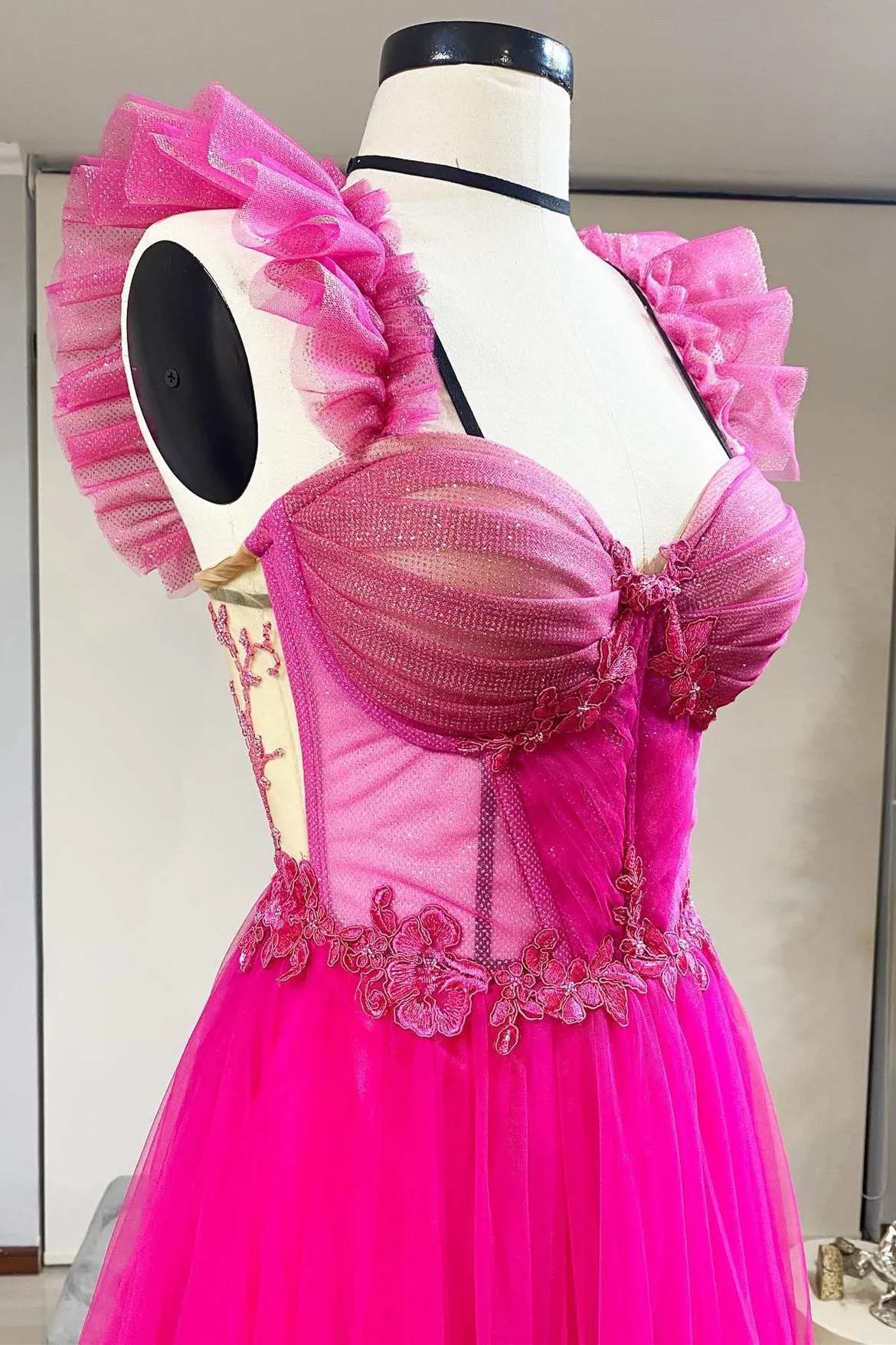 Magenta Tulle Ruffles Bustier A-Line Prom Dress sold by KissProm product image thumbnail 4
