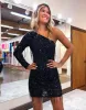 Violet |One Shoulder Sequins Homecoming Dress with Sleeve sold by KissProm