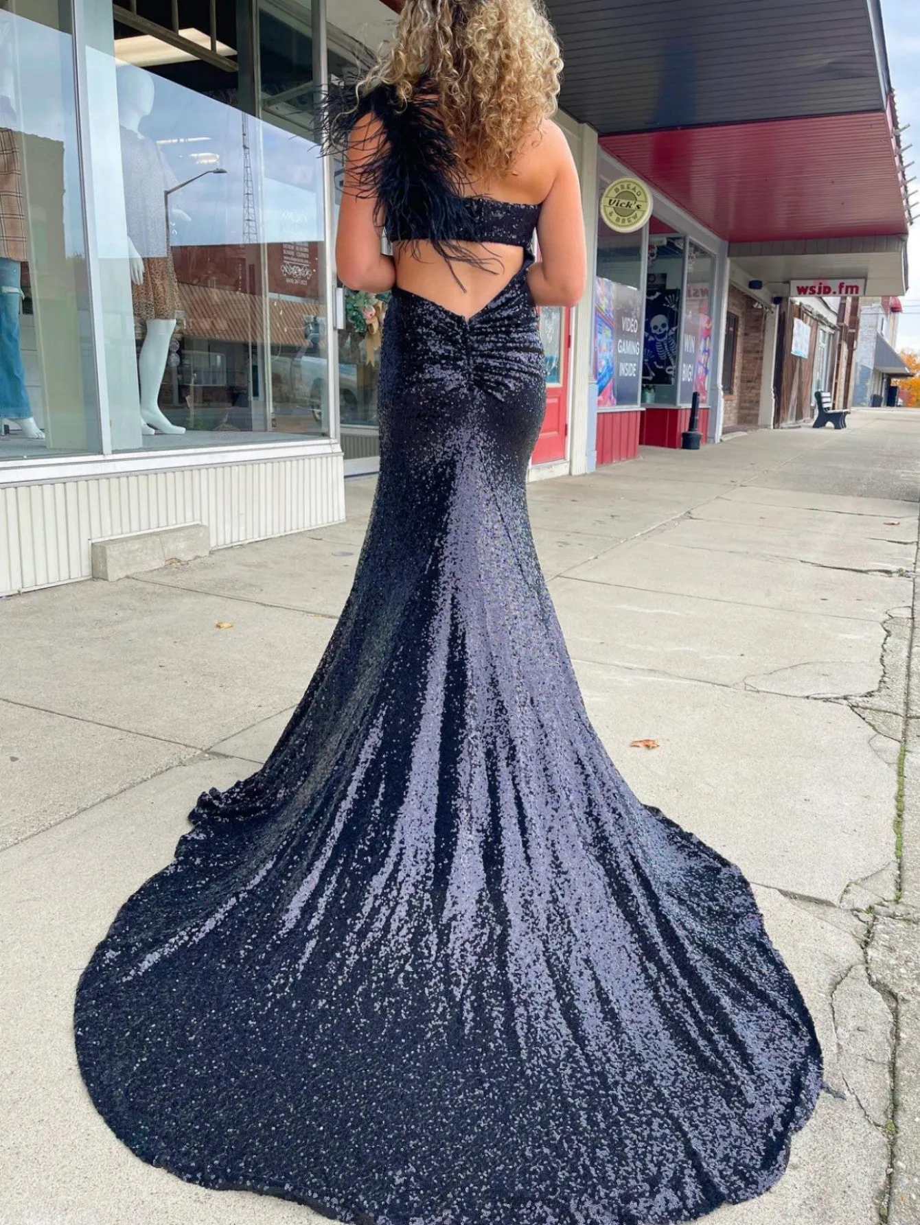 One Shoulder Sparkly Unique Black Mermaid Prom Dress sold by KissProm product image thumbnail 2
