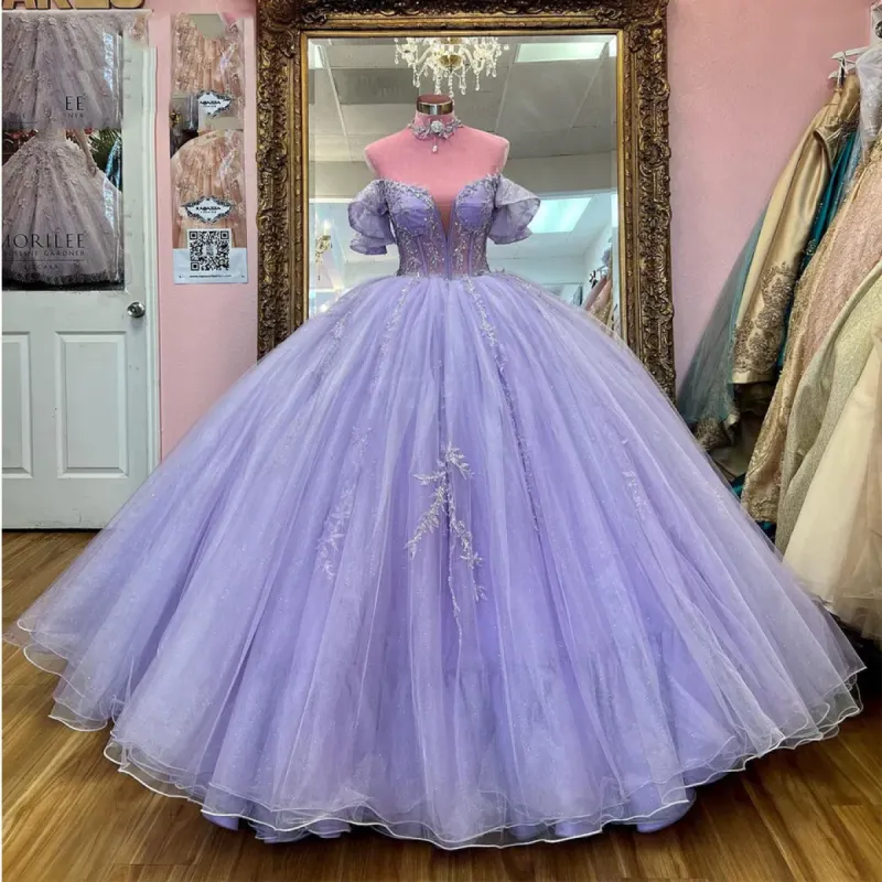 Lavender Beaded Tulle Quinceanera Dresses Ball Gown Dress sold by KissProm