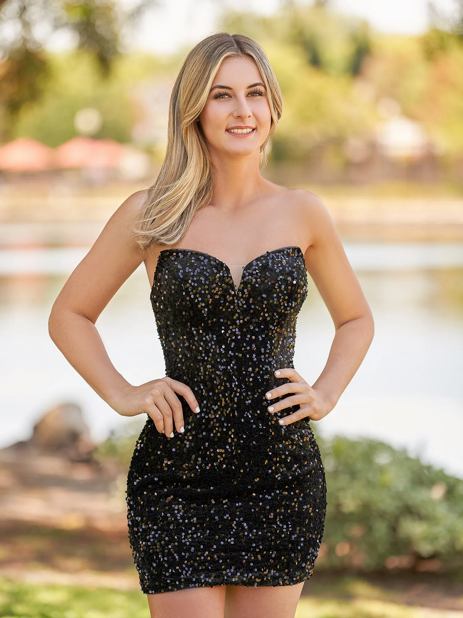 Bodycon Sweetheart Black Sequin Short Homecoming Dresses sold by KissProm product image thumbnail 3