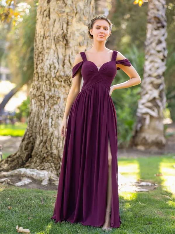 A-Line V-neck Floor-Length Chiffon Bridesmaid Dress sold by KissProm
