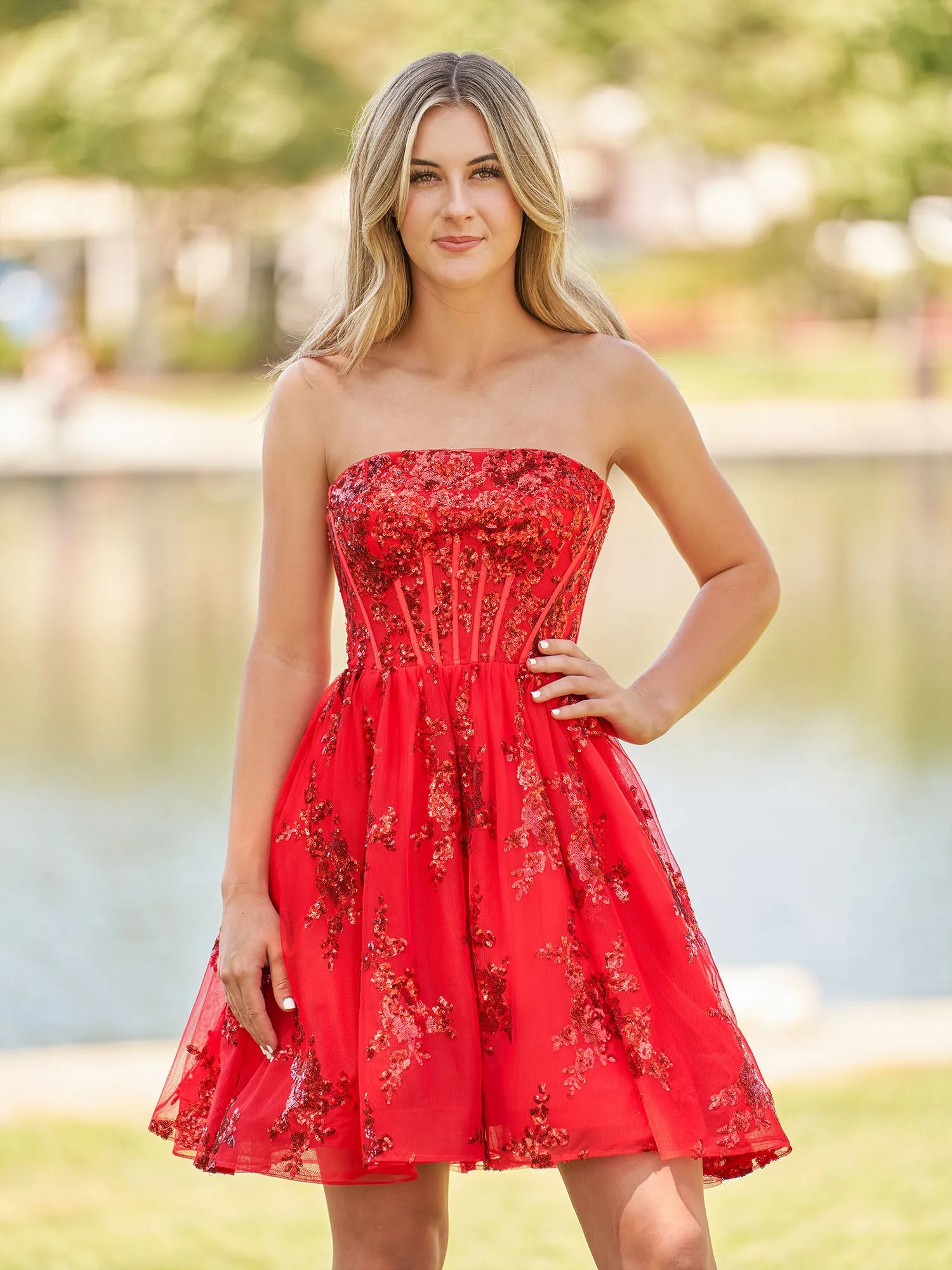 Ivette | A-Line Red Short Homecoming Dress with Sequins sold by KissProm product image thumbnail 5
