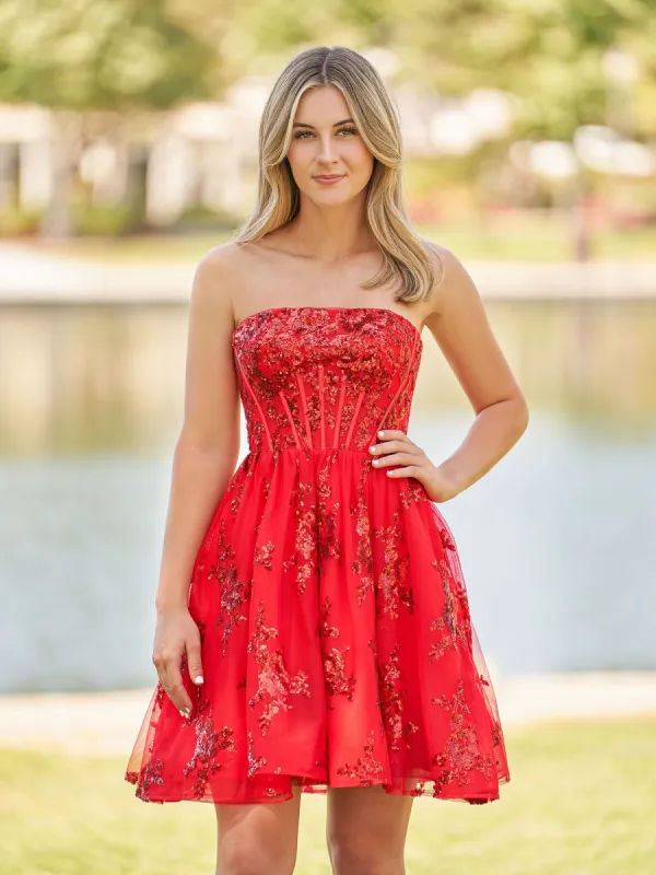 Ivette | A-Line Red Short Homecoming Dress with Sequins sold by KissProm