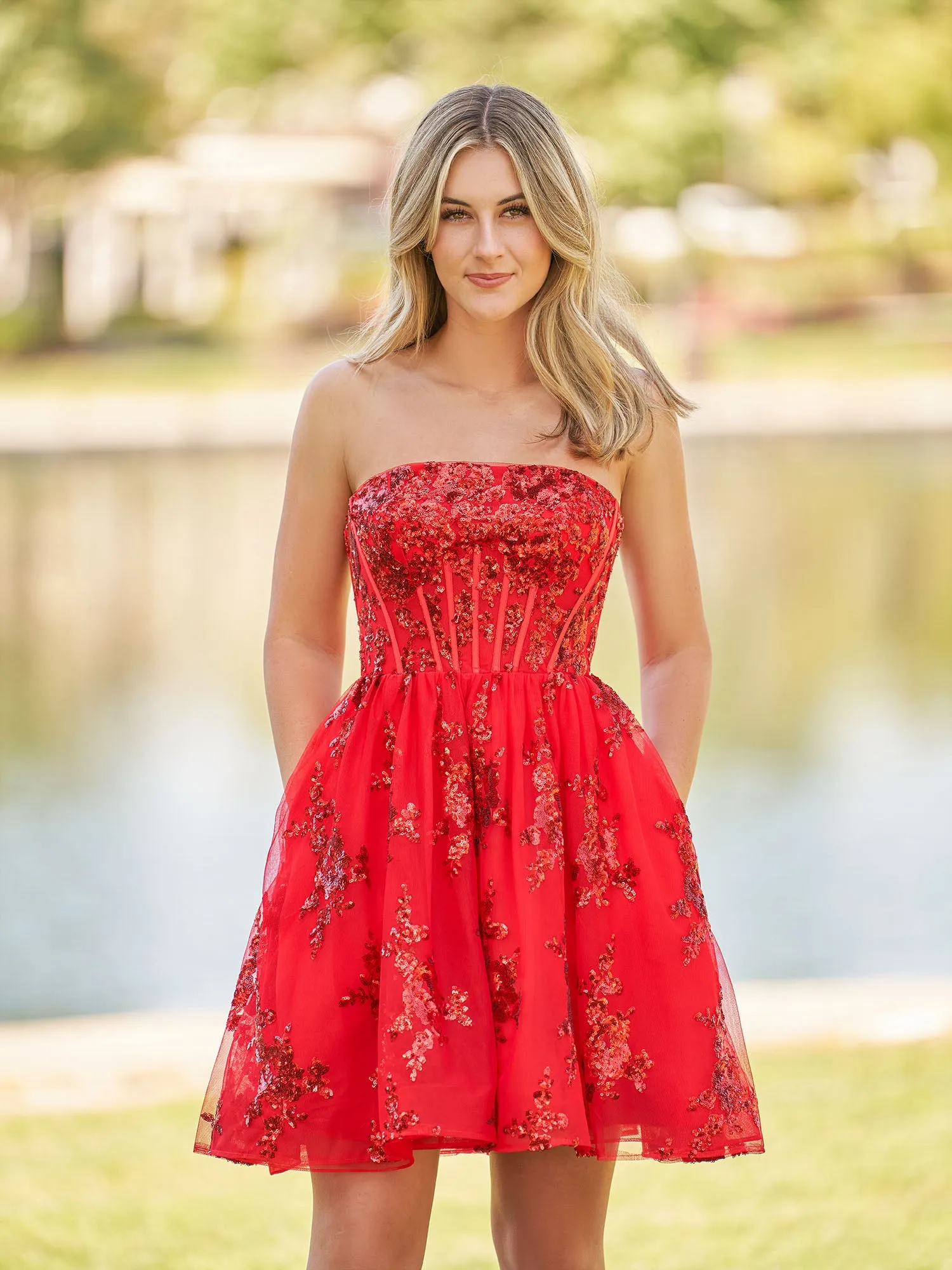 Ivette | A-Line Red Short Homecoming Dress with Sequins sold by KissProm product image thumbnail 3