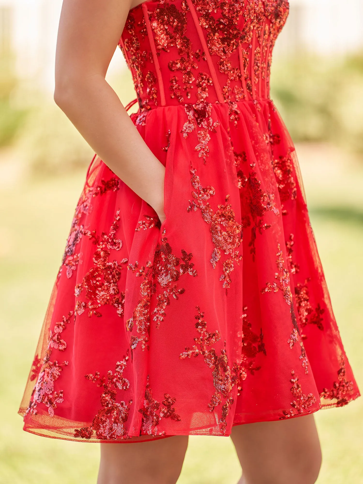 Ivette | A-Line Red Short Homecoming Dress with Sequins sold by KissProm product image thumbnail 4
