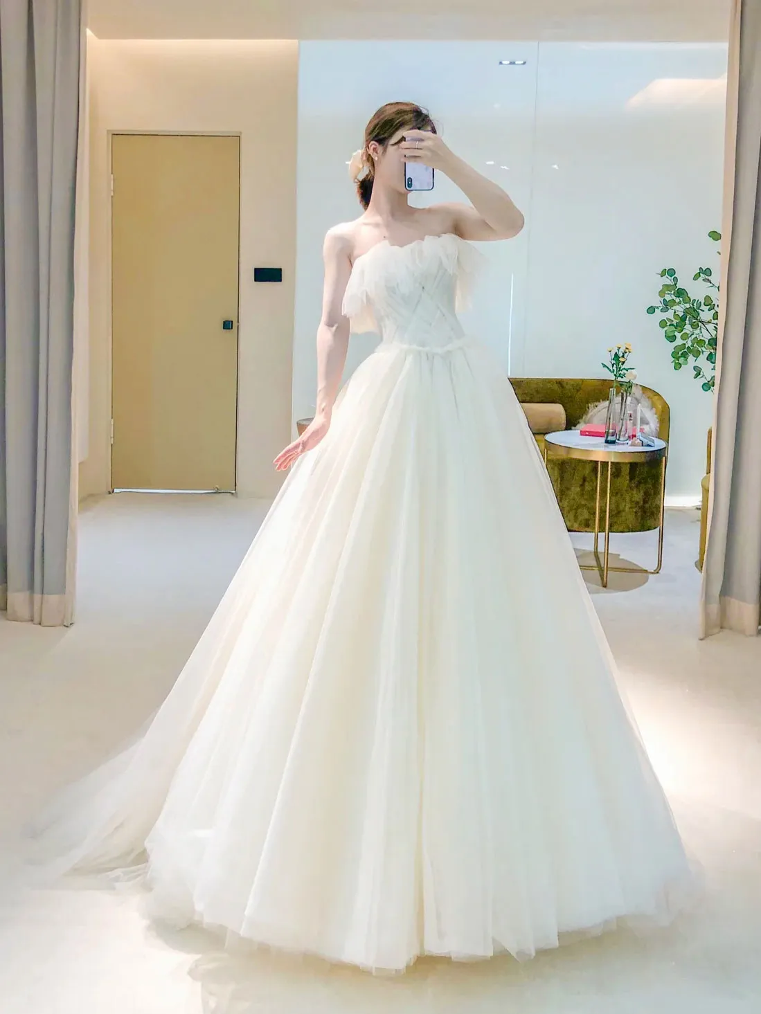 Unique Light Champagne Tulle Long Prom Dress, Tulle Formal Wedding Dress sold by KissProm product image thumbnail 2