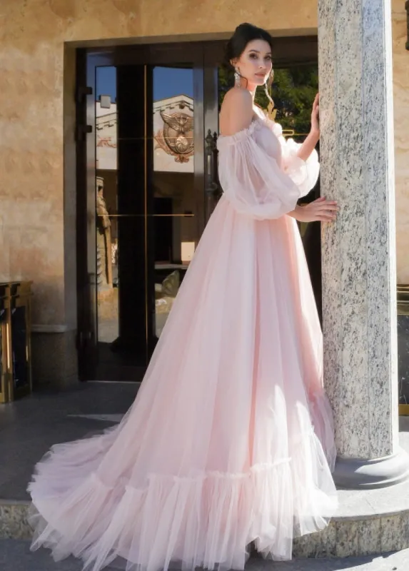 Pink Bohemian Unique  Sweetheart Long-Sleeve Wedding Dresses sold by KissProm