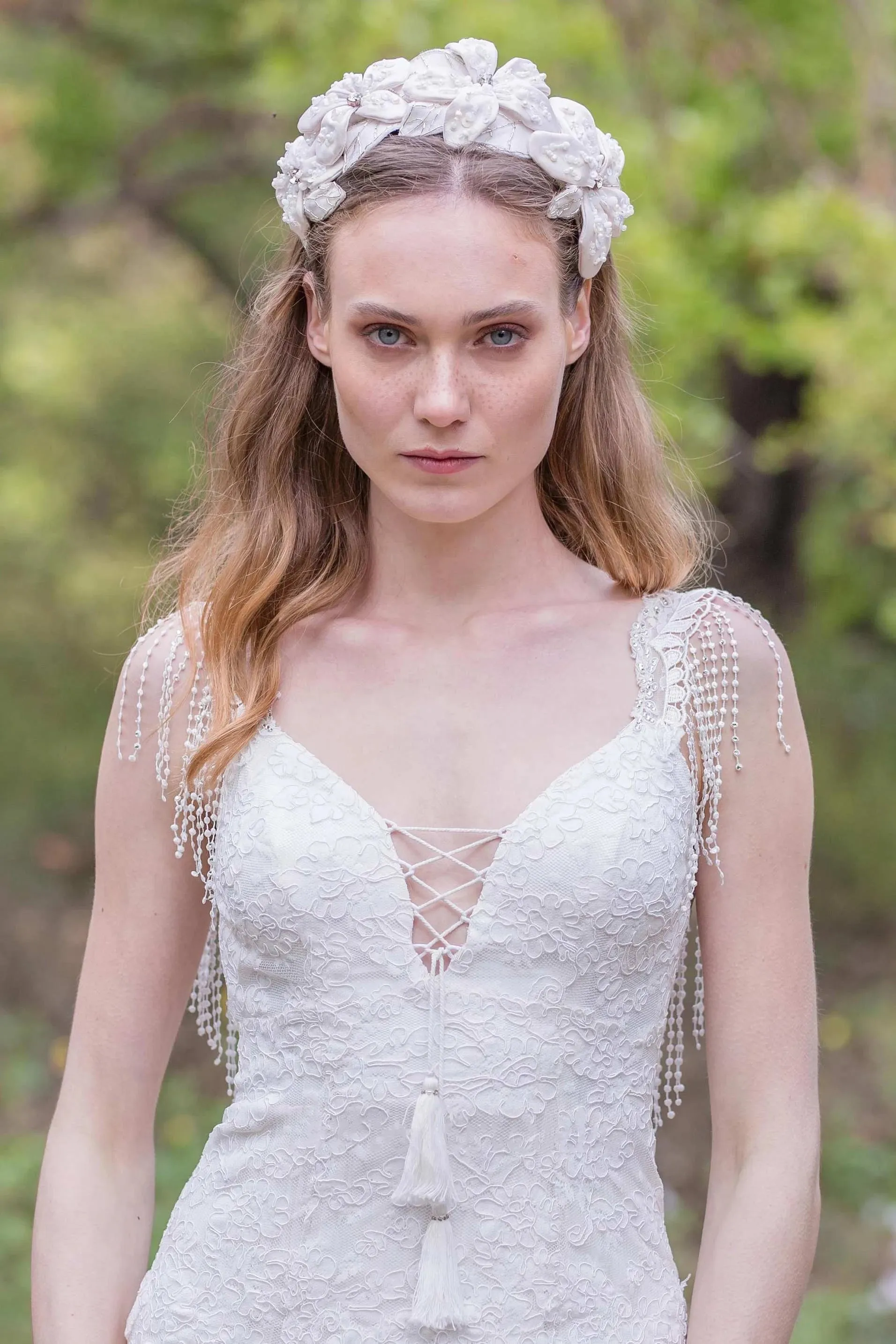 Plunged A-Line Pleated Wedding Dress With Appliques And Beading sold by KissProm product image thumbnail 5