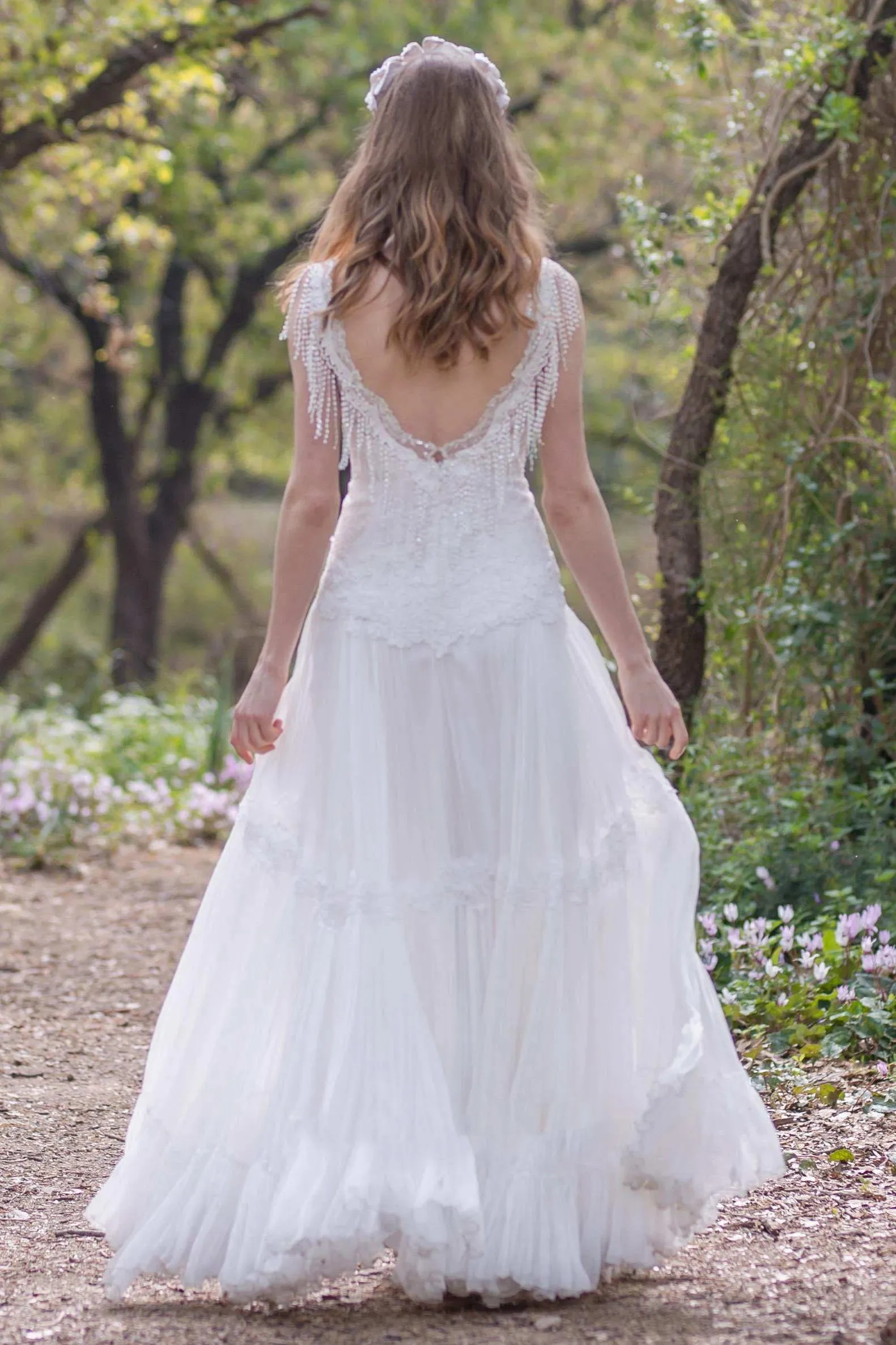 Plunged A-Line Pleated Wedding Dress With Appliques And Beading sold by KissProm product image thumbnail 2