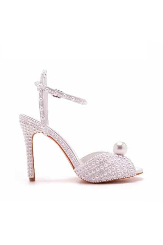 Elegant Pearl Peep Toe Stiletto Ultra High Heels sold by KissProm