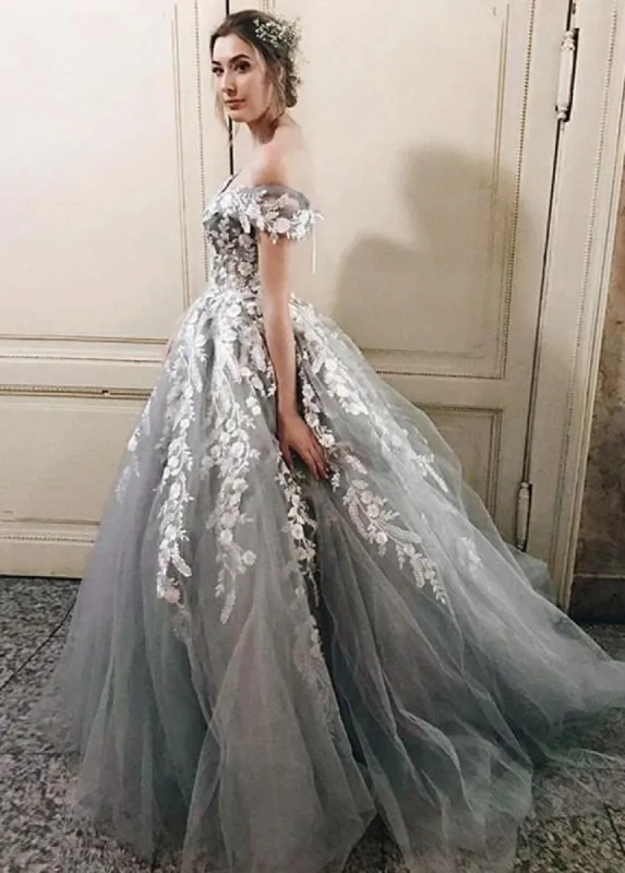 Beautiful Princess Off-the-Shoulder Lace-Up Appliques Wedding Dresses sold by KissProm