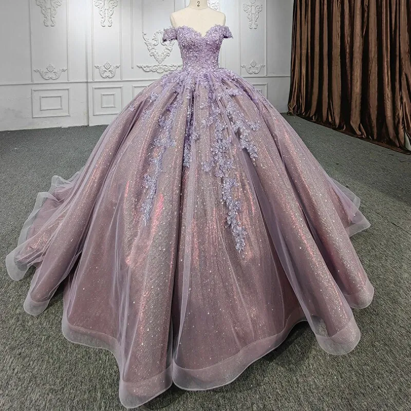 Purple Off-the-Shoulder Quinceanera Dresses with Flower sold by KissProm
