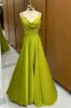 Carter | Olive Green Cowl Neck Chain Strap A-Line Long Prom Dress sold by KissProm