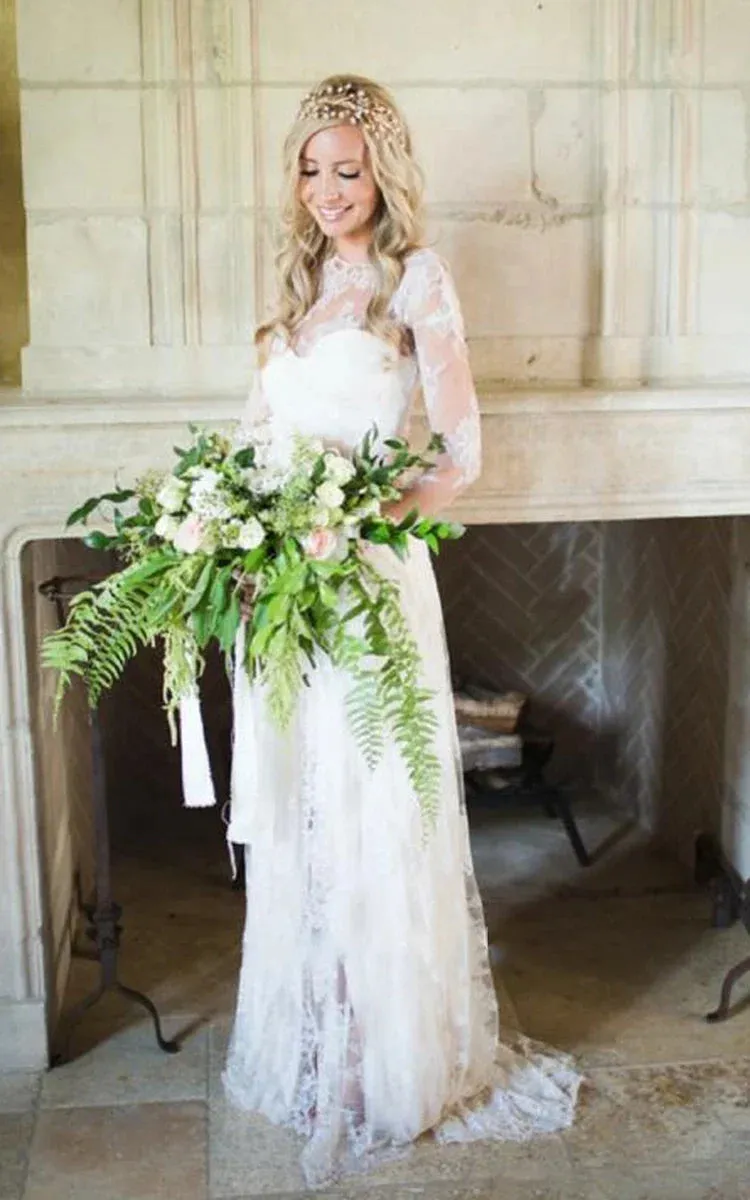 Sheath Short Long Sleeve Bell Illusion Bat Appliques Split Front Split Illusion Sweep Train Zipper Illusion Lace Dress sold by KissProm product image thumbnail 2