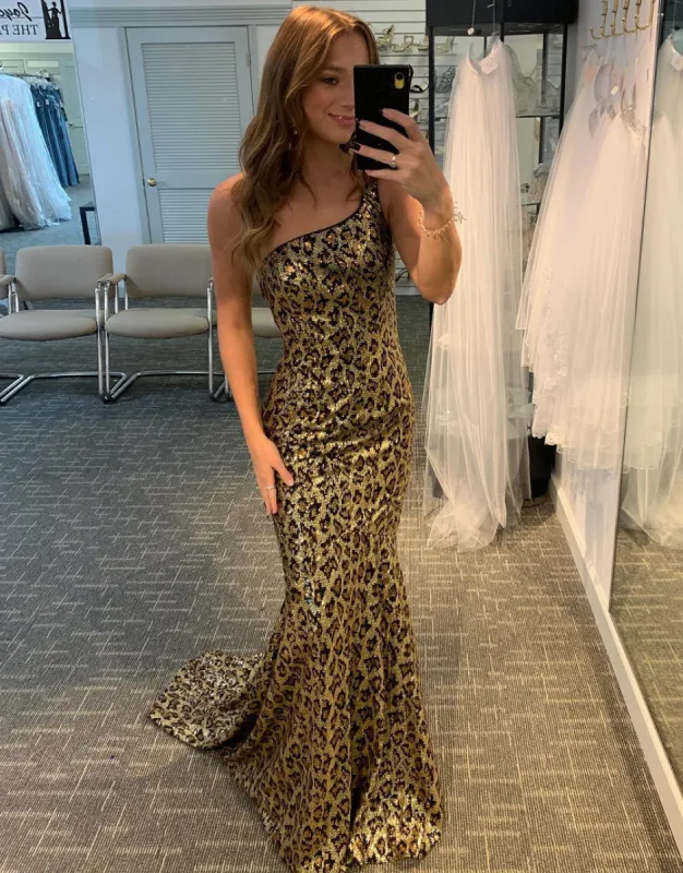 Tasha | Mermaid One Shoulder Leopard Prom Dress sold by KissProm