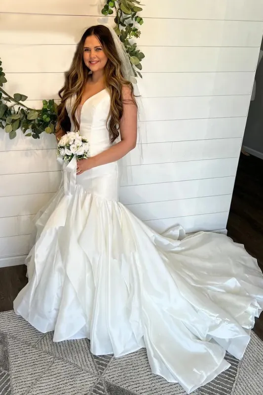 Elegant Mermaid V Neck Taffeta Wedding Dresses sold by KissProm