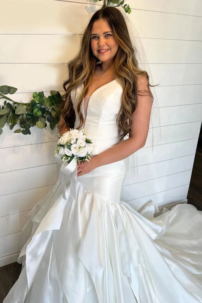 Elegant Mermaid V Neck Taffeta Wedding Dresses sold by KissProm product image thumbnail 3