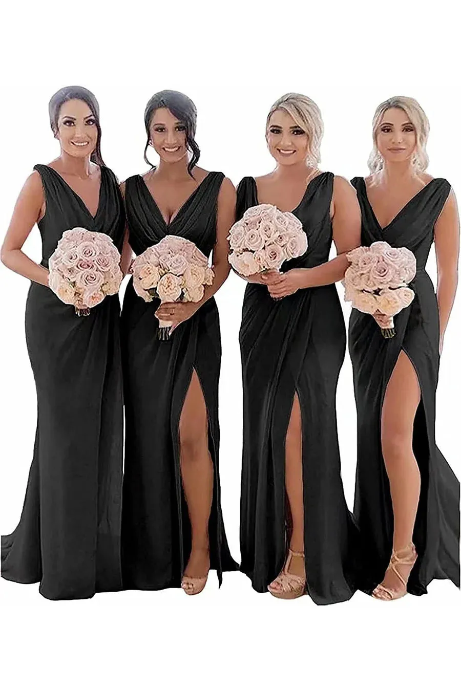 Ivory Sheath Chiffon Ruched Long Bridesmaid Dress with Slit sold by KissProm product image thumbnail 2