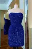 Fitted Strapless Black Sequined Mini Homecoming Dress sold by KissProm