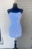 Fitted Strapless Black Sequined Mini Homecoming Dress sold by KissProm