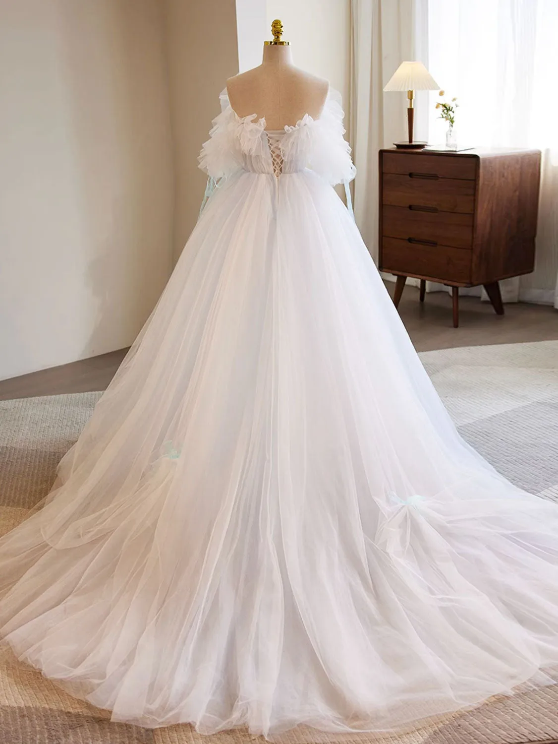 White A-Line Tulle Long Prom Dress White Formal Dress sold by KissProm product image thumbnail 2