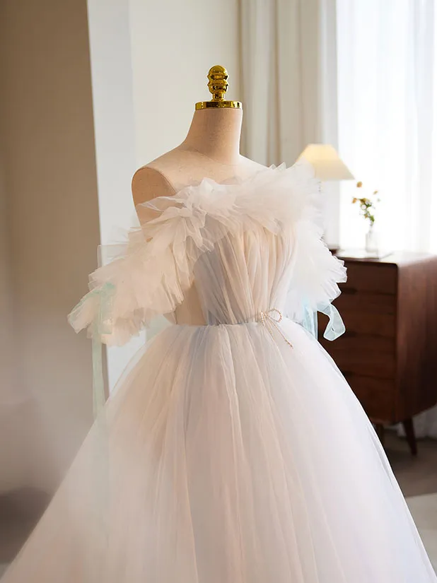 White A-Line Tulle Long Prom Dress White Formal Dress sold by KissProm product image thumbnail 4