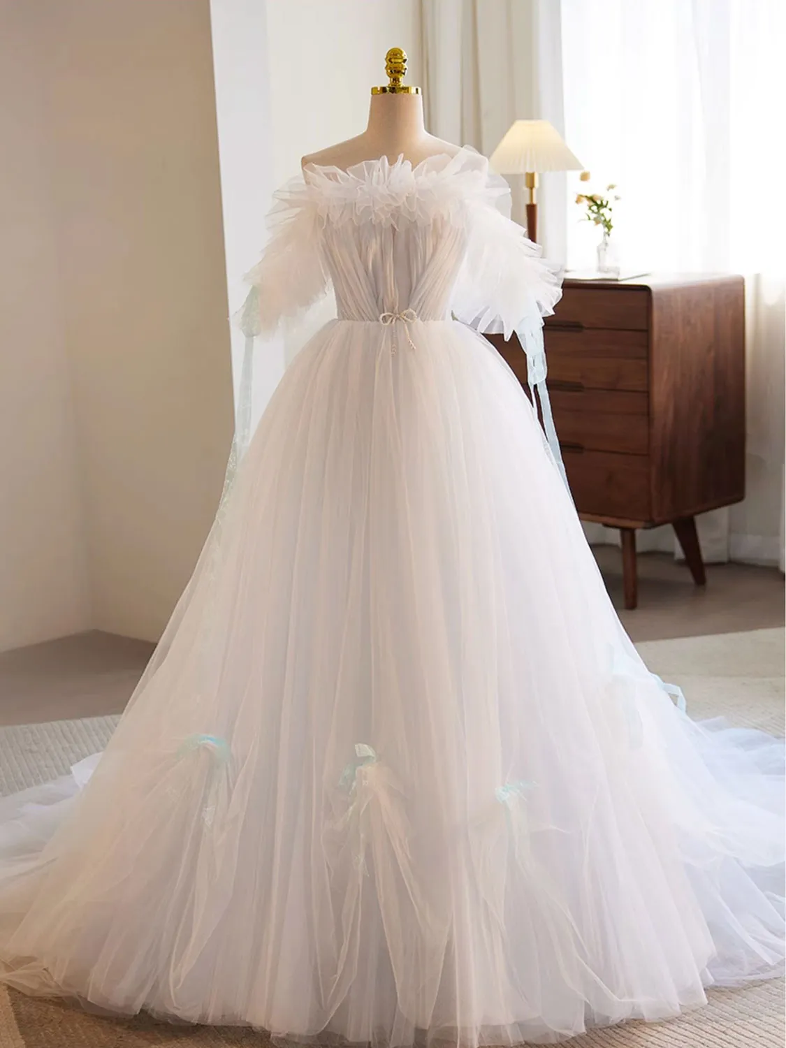 White A-Line Tulle Long Prom Dress White Formal Dress sold by KissProm product image thumbnail 3