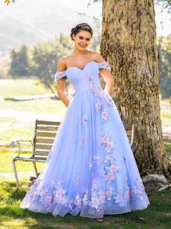 Bernadette |A Line off the shoulder Applique Tulle Floor Length Prom Dress sold by KissProm