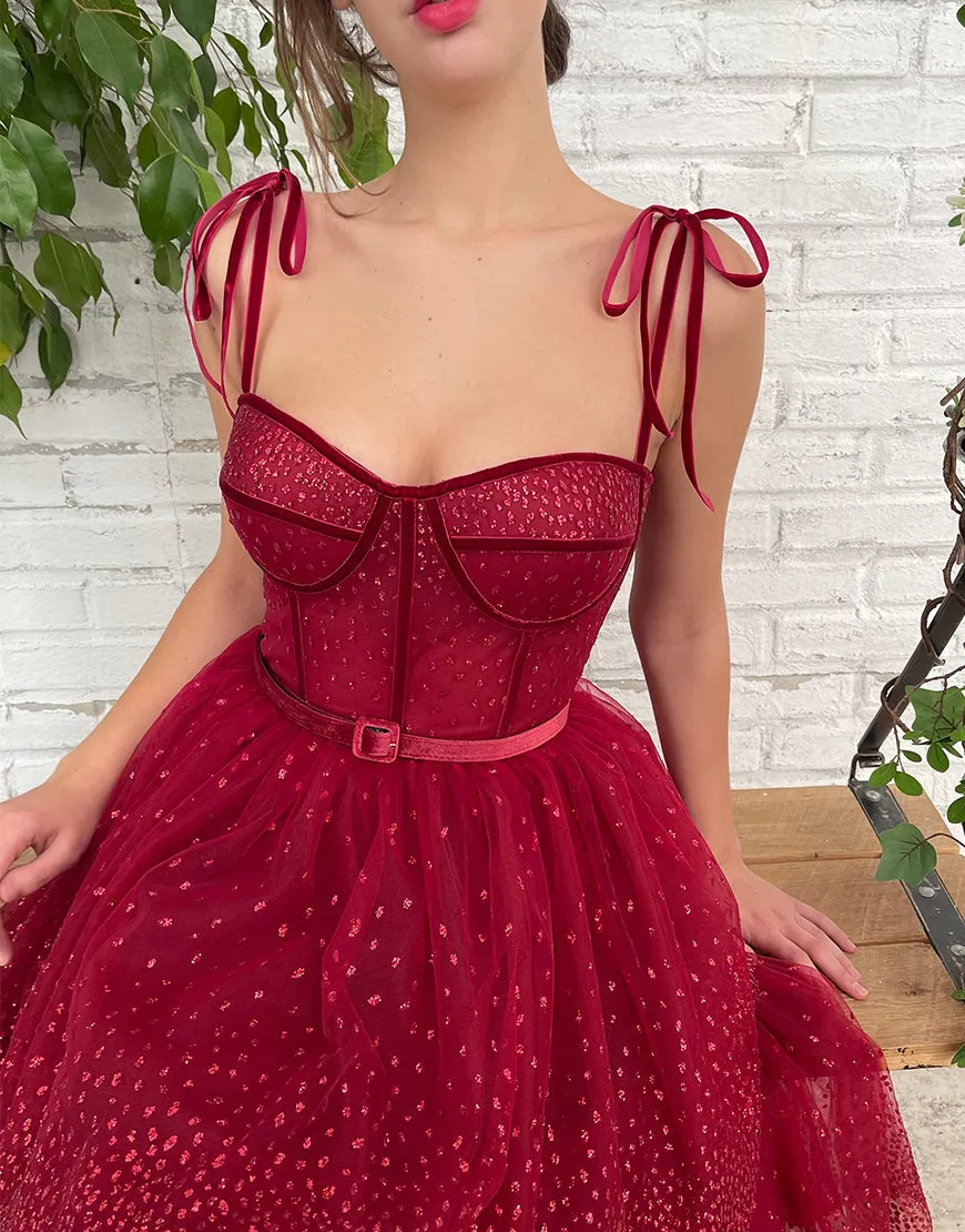 Alyson | Tulle Dark Red Glitter Homecoming Dress sold by KissProm product image thumbnail 2