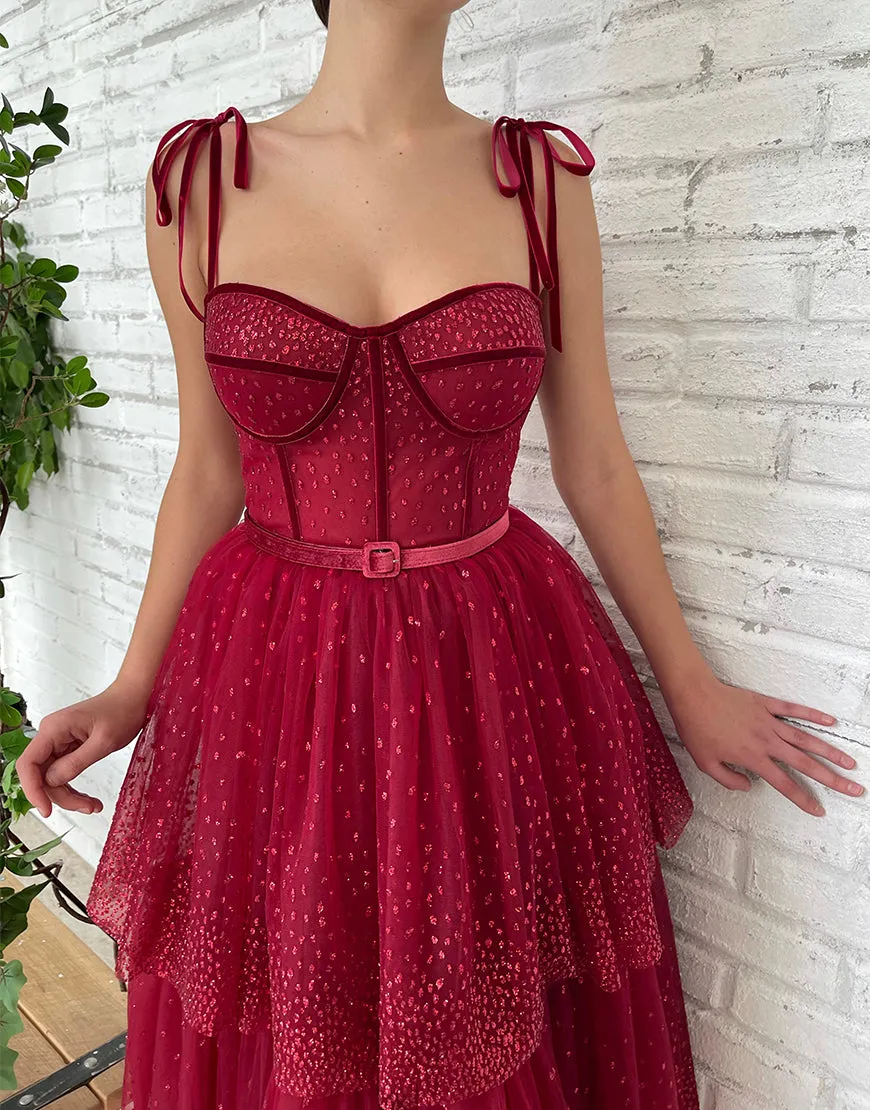 Alyson | Tulle Dark Red Glitter Homecoming Dress sold by KissProm product image thumbnail 3