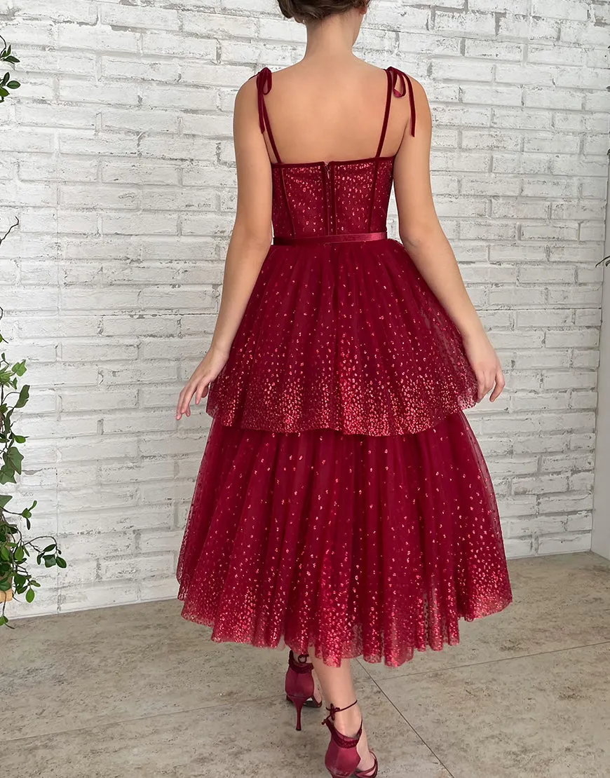 Alyson | Tulle Dark Red Glitter Homecoming Dress sold by KissProm product image thumbnail 4