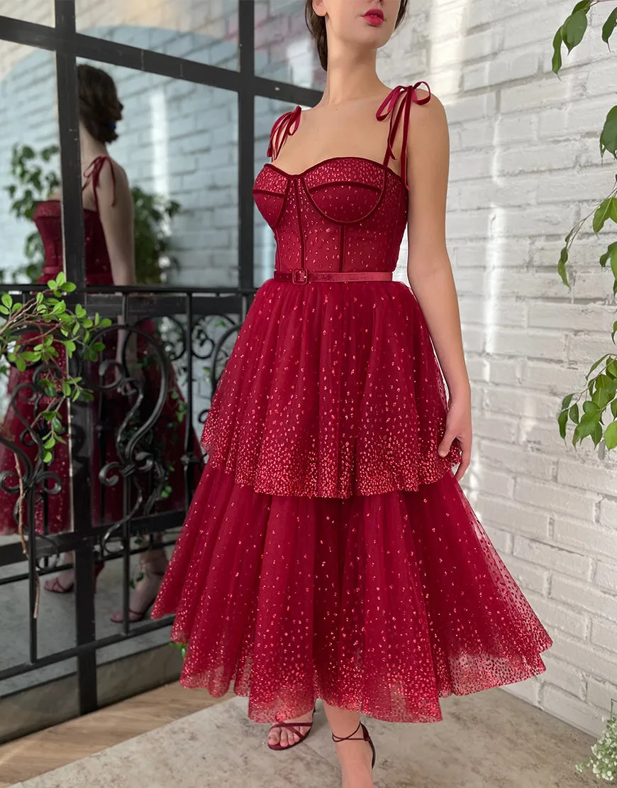 Alyson | Tulle Dark Red Glitter Homecoming Dress sold by KissProm