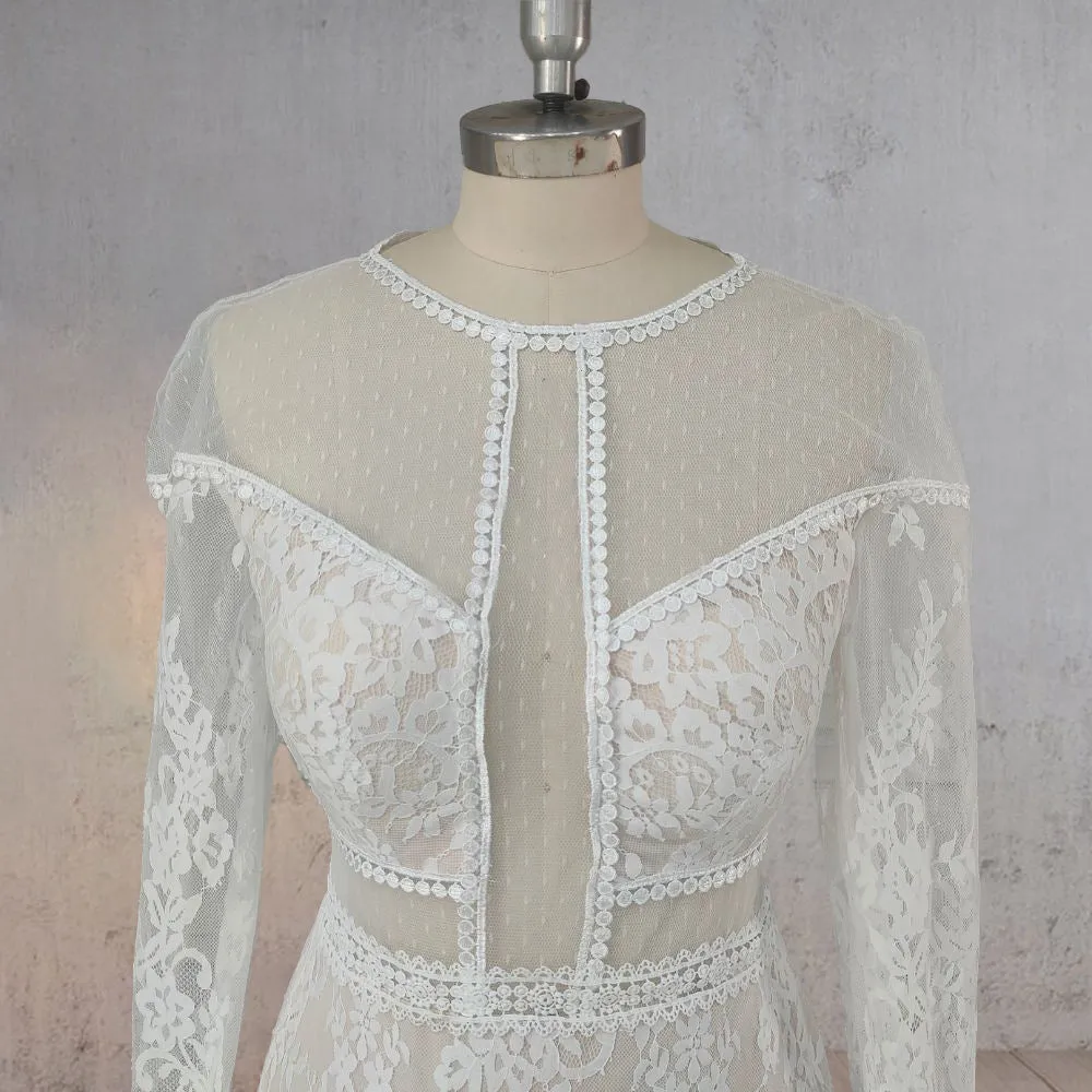 Mermaid Tiered Lace Train Boho Beach Wedding Dress sold by KissProm product image thumbnail 4