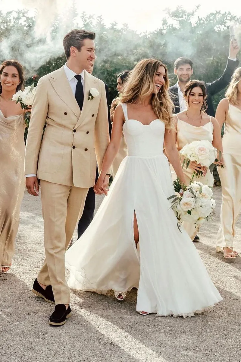 Stunning A-Line Sweetheart White Chiffon Beach Wedding Dresses sold by KissProm