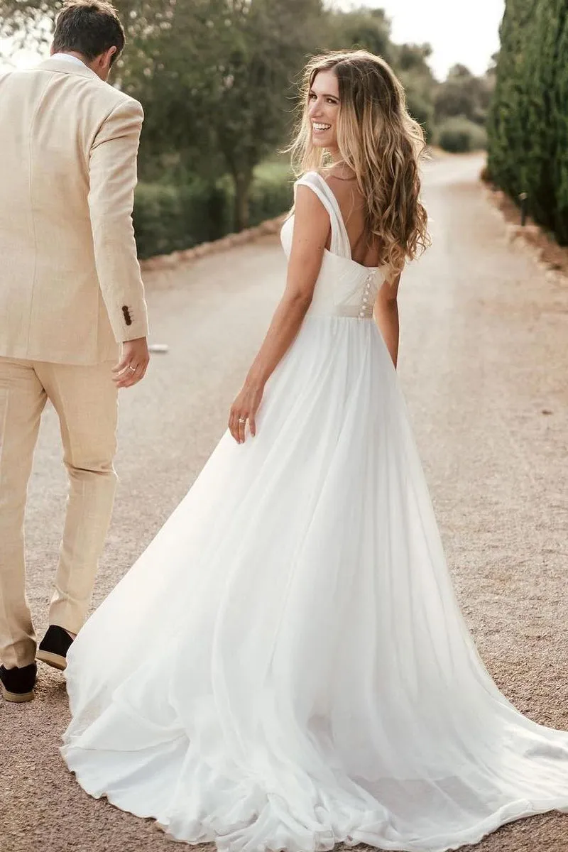 Stunning A-Line Sweetheart White Chiffon Beach Wedding Dresses sold by KissProm product image thumbnail 2