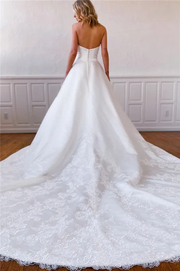 Wrenlee | Lace Appliques Long Strapless White Wedding Dress with Pockets sold by KissProm product image thumbnail 3