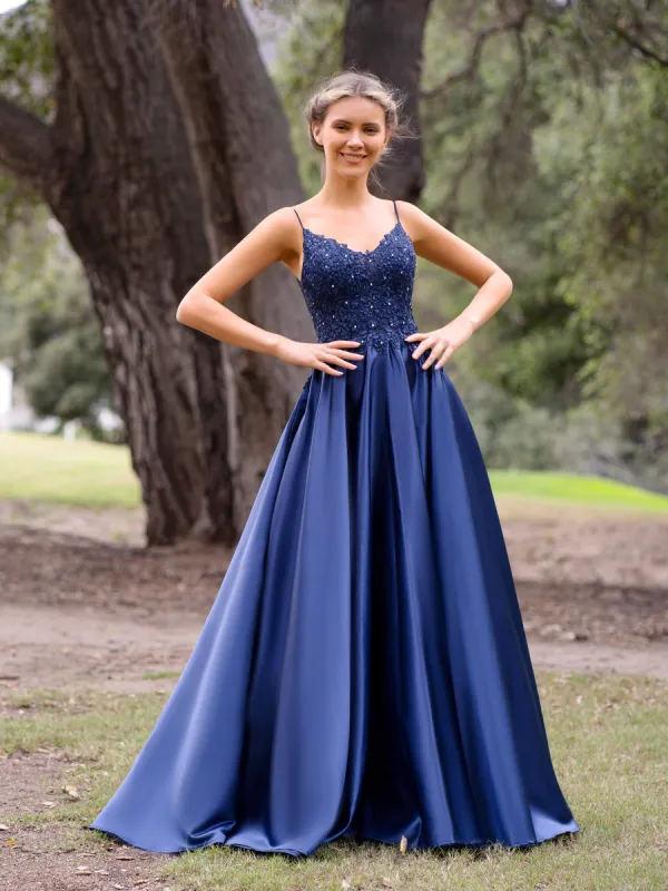 V-Neck Lace Stain A-Line Floor-length Evening Dress sold by KissProm