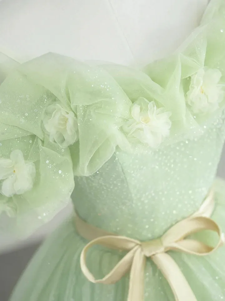 A-Line Off Shoulder Tulle Sage Green Long Prom Dresses sold by KissProm product image thumbnail 3